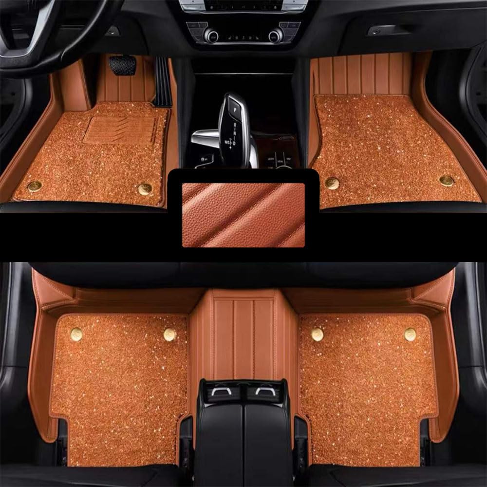 Nach Maß Fussmatten Auto für Audi A4 (B8 8K) 2011-2015. Doppelschichtiges Design Sternenhimmelteppich Antirutschmatte Auto Umweltfreundliches Leder,Brown-RHD von CWMBJD