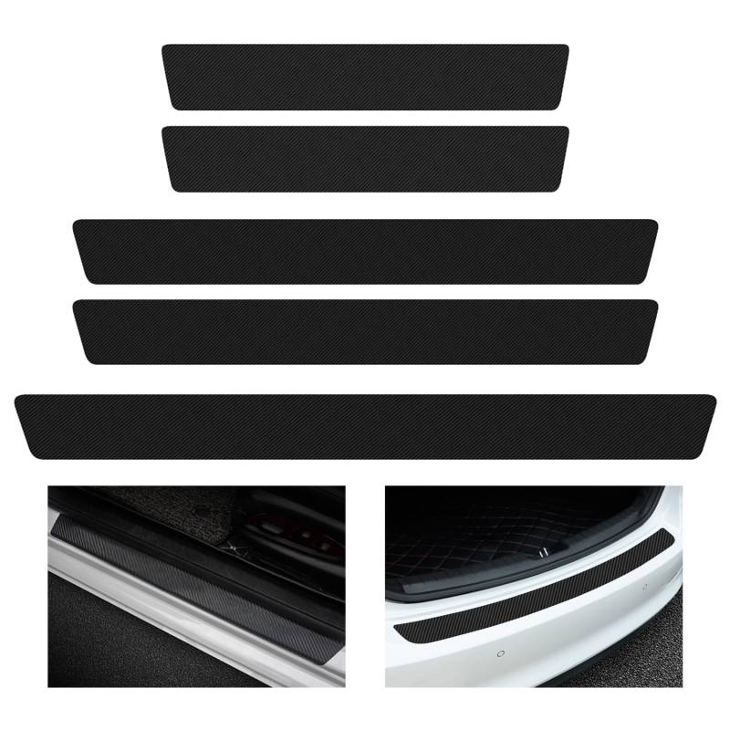 5 Stück Auto Einstiegsleisten Schutz für VW T-ROC T ROC 2017-2021 2023 2024, Kohlefaser Türschwellen Kratzfest Aufkleber Kofferraum-Stoßstangenleiste von CWMMKL