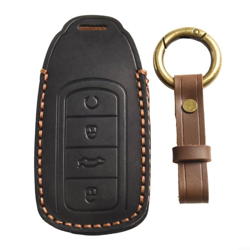 Handgefertigtes Leder-Autoschlüssel-Etui für Chery 5, schwarz, 4-Tasten-Fernbedienung, Schutzhülle, Anti-Drop, verschleißfestes Zubehör von CWOQOCW