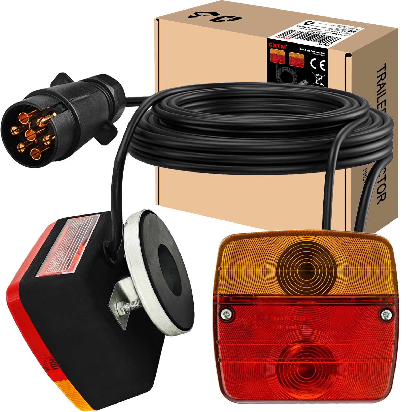 CXTM Anhänger Rückleuchten Set Mit Magnet und 7,5m Kabel, 12V Universelle Wasserdichte Rücklicht Anhänger Mit 7 polig Stecker für PKW, LKW, Wohnwagen und Nutzfahrzeuge(Red) von CXTM