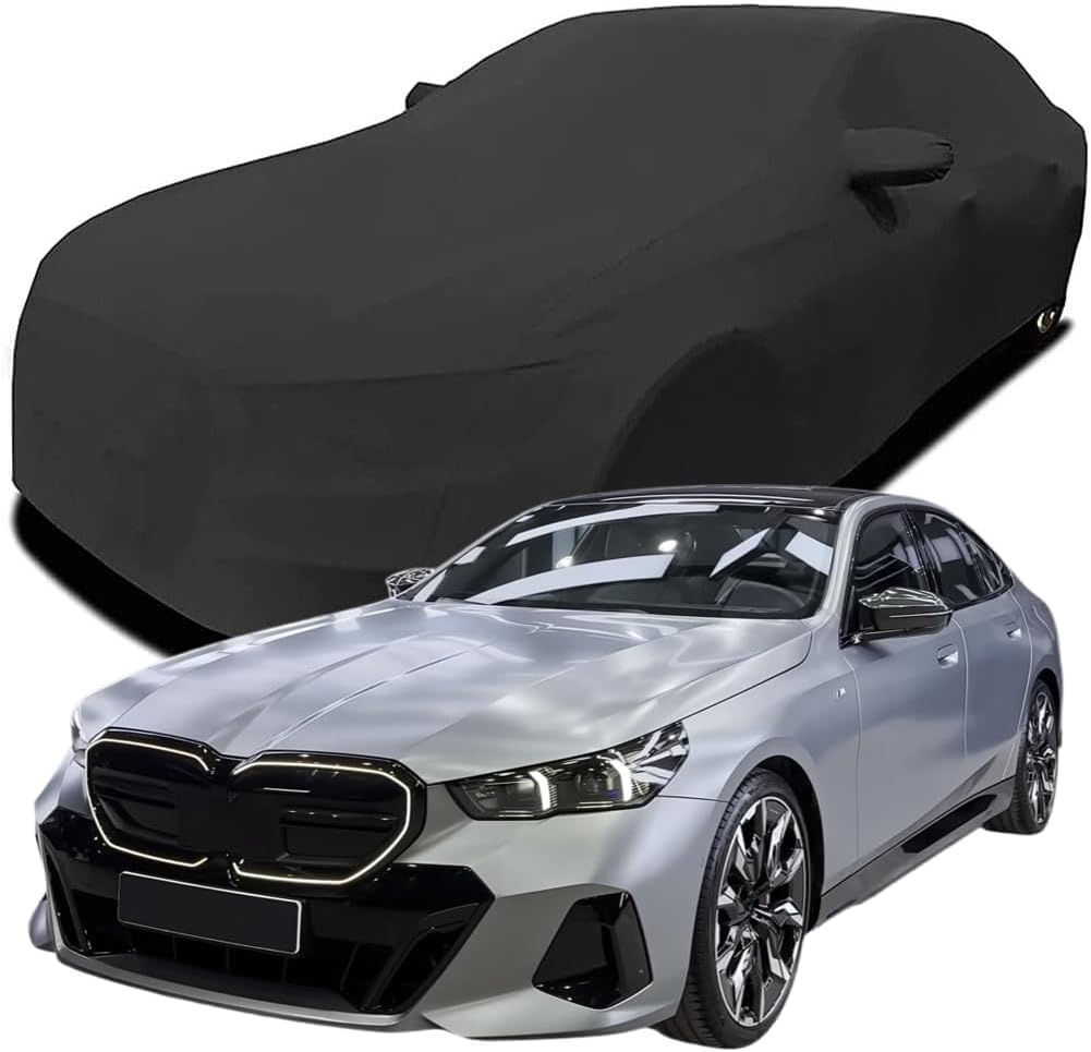 Elastische Autoabdeckung aus Baumwolle für BMW i5 M60, Atmungsaktiv Stretch Stoff Multifunktioneller Schutz Luxus Autoabdeckung,Black von CXWQSB66