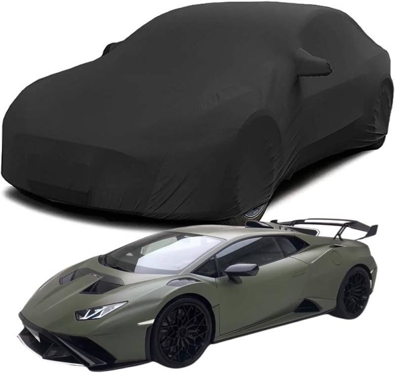 Elastische Autoabdeckung aus Baumwolle für Lamborghini Huracán LP640-2 STO 2023 2024 2025, Atmungsaktiv Stretch Stoff Multifunktioneller Schutz Luxus Autoabdeckung,Black von CXWQSB66