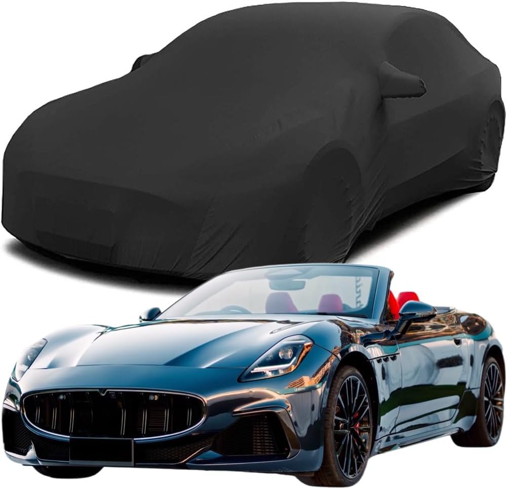 Elastische Autoabdeckung aus Baumwolle für Maserati GranCabrio Trofeo, Atmungsaktiv Stretch Stoff Multifunktioneller Schutz Luxus Autoabdeckung,Black von CXWQSB66