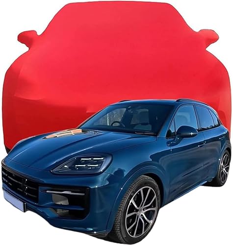 Elastische Autoabdeckung aus Baumwolle für Porsche Cayenne V6 353hp, Atmungsaktiv Stretch Stoff Multifunktioneller Schutz Luxus Autoabdeckung,Red von CXWQSB66