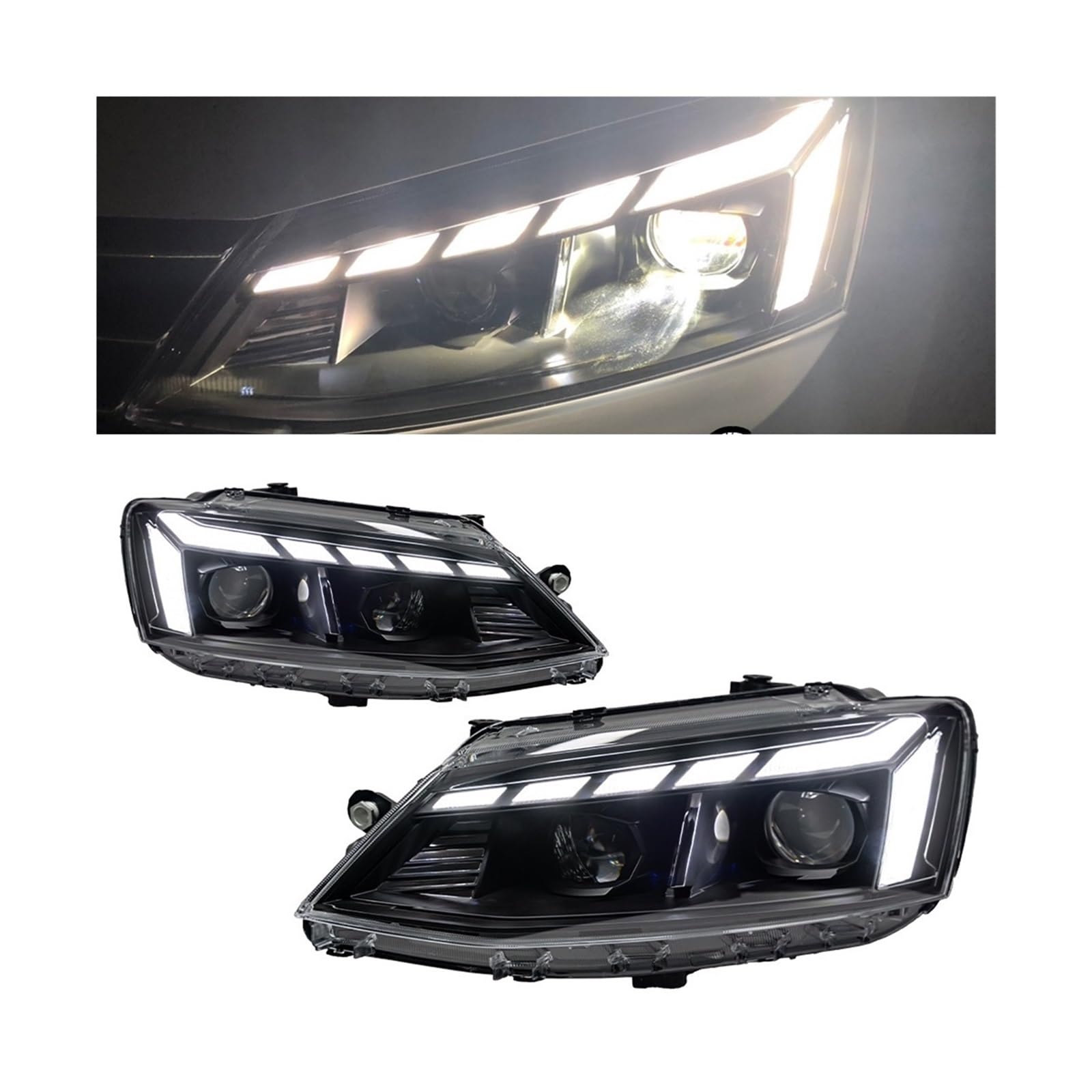 LED-Scheinwerfer, kompatibel mit Jetta MK6 MK7 A5 Style 2011–2018, Ersatz-Frontscheinwerfer, DRL, Tagfahrlicht, Projektor, Facelift(LED low beam) von CXYLOVELG