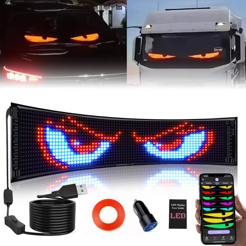 (192mm*1330mm) Devil Eyes Light for Cars Led Augen für LKW,Led Anzeige Programmierbar Led Laufschrift Leuchtreklame Personalisiert Leuchtschild FüR,Auto,LKW,Text,Graffiti,Smart App,Bluetooth USB 5V von CXYP