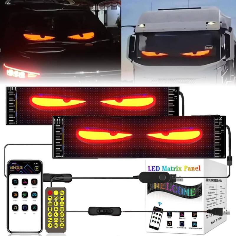 2er Devil Eyes Light for Cars Led Augen für LKW,Led Anzeige Programmierbar Led Laufschrift Leuchtreklame Personalisiert Leuchtschild FüR,Auto,LKW,Text,Graffiti,Smart App,Bluetooth（102 * 348mm） von CXYP