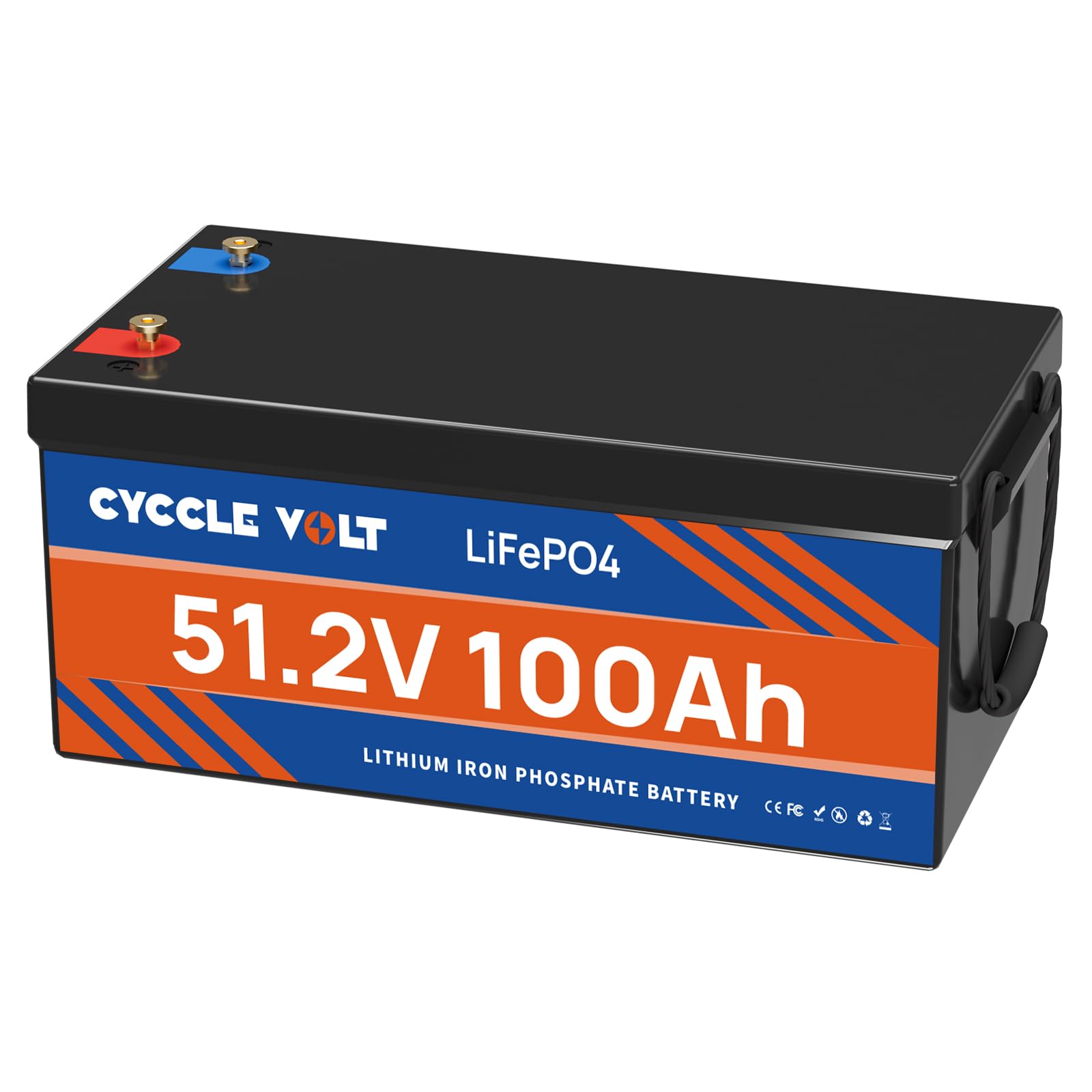 LiFePO4 48V 100Ah Solarbatterie, MAX. 15000 Zyklen und 5120W Ausgangsleistung, eingebautes 100A BMS und Klasse-A-Zellen, 5 Jahre Lebensdauer. Perfekt für Solaranlagen,Wohnmobile,Boot von CYCCLEVOLT