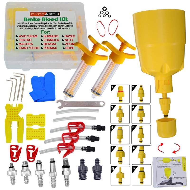 CYCEARTH Hydraulische Scheibenbremsen-Ölentlüftungsset für alle Bremsen Shimano, SRAM, AVID, Tektro, Magura, Hayes, Reparaturwerkzeug für Fahrradbremsen (verbessert) von CYCEARTH