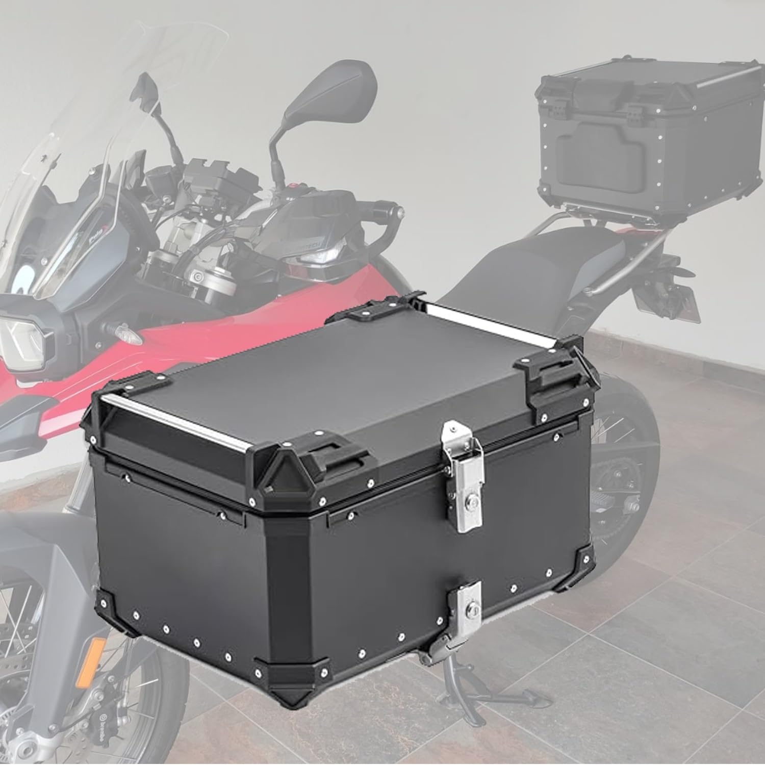 CYJSRGWE Aluminium-Topcase für Motorräder, wasserdicht, Kofferraum-Aufbewahrungskoffer für Motorräder, universelles Topcase für Motorräder mit Halterung, Grundplatte, Motorradzubehör mit Rückenlehne von CYJSRGWE