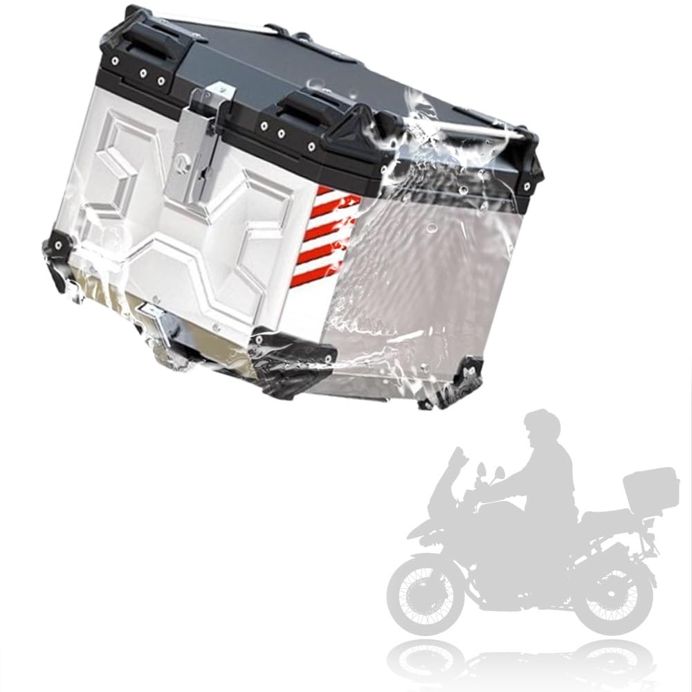 CYJSRGWE Motorrad-Topcase aus Aluminium, Heckbox, Innenausstattung aus PU-Leder mit Rückenlehne, reflektierende Aufkleber, 45 l 50 l Motorrad-Kofferraum von CYJSRGWE