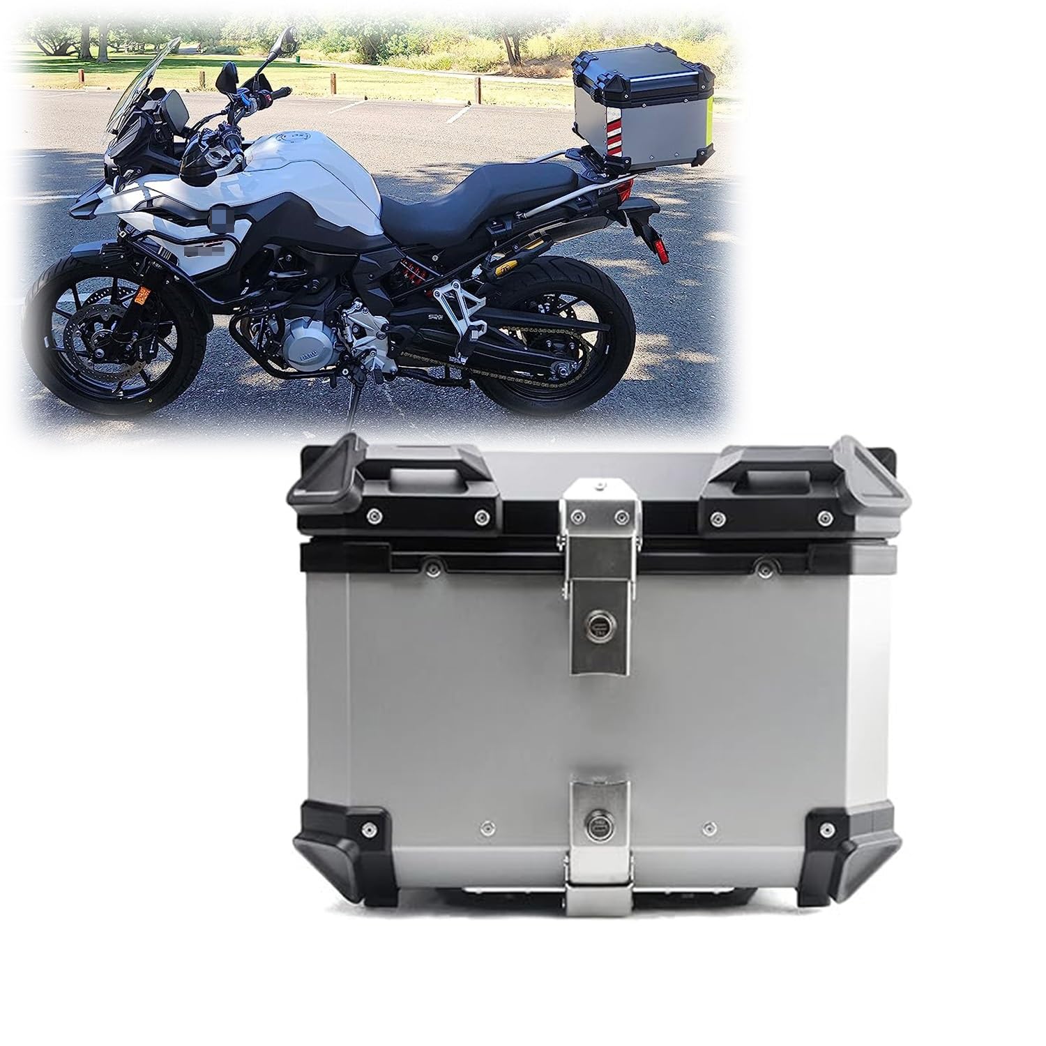Universal-Topcase für Motorräder, Heckbox, 28 l, 36 l, 45 l, 55 l, 65 l, 80 l, 100 l, Motorradkoffer aus Aluminiumlegierung mit PU-Leder-Innenleben, Doppelschlüssel-Aufbewahrungskoffer für Motorräde von CYJSRGWE