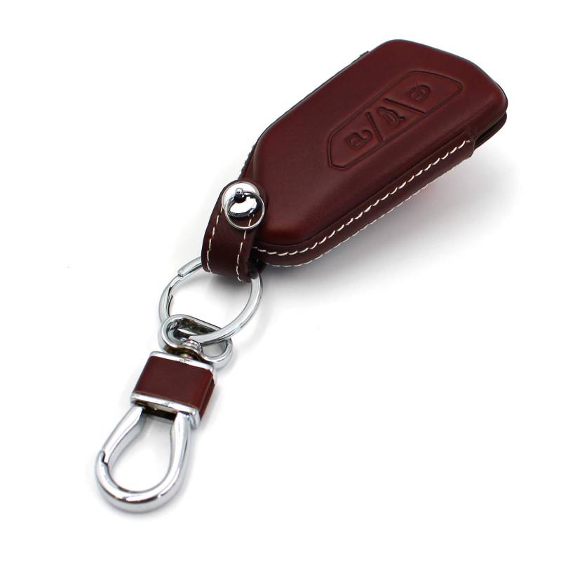 Schlüssel Hülle VF für 3 Tasten Auto Schlüssel Leder Cover Schlüsselhülle Etui Schutzhülle (Rotbraun Leder) von CYK www. CoverYourKey .de