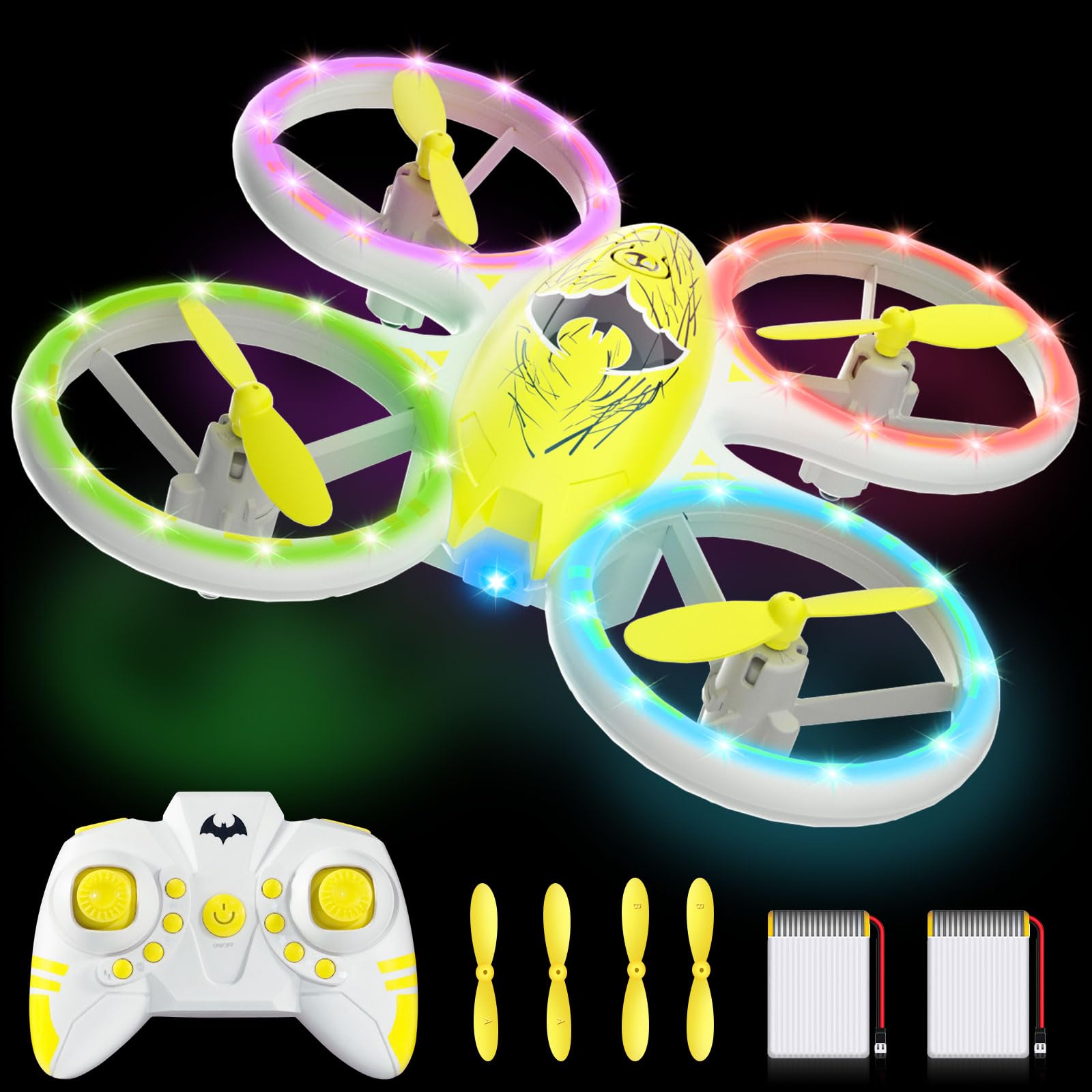 CYLION Mini Drohne für Kinder,RC Drone mit LED Lichter und Kopflosem Modus 2 Akkus,14 Min Lange Flugzeit,3D Flips RC Quadrocopter Spielzeug für Kinder und Anfänger von CYLION