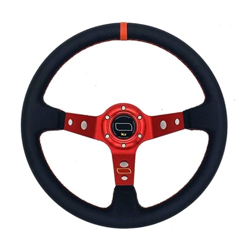 CYMKYQ Drifting Steering Wheel,Sportlenkrad 6 Bolzen Aluminium Racing Lenkrad 350mm 14inch Deep Teller Auto Sport Lenkrad mit PVC. Lederhornknopf. von CYMKYQ