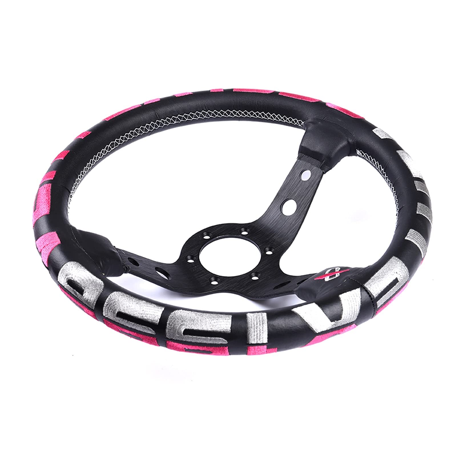 CYMKYQ Drifting Steering Wheel,Sportlenkrad Rennsport-Lenkrad 330mm Tiefes Universal-Ledergrün-Rot-Scheitel-Lenkrad (Color : Pink) von CYMKYQ