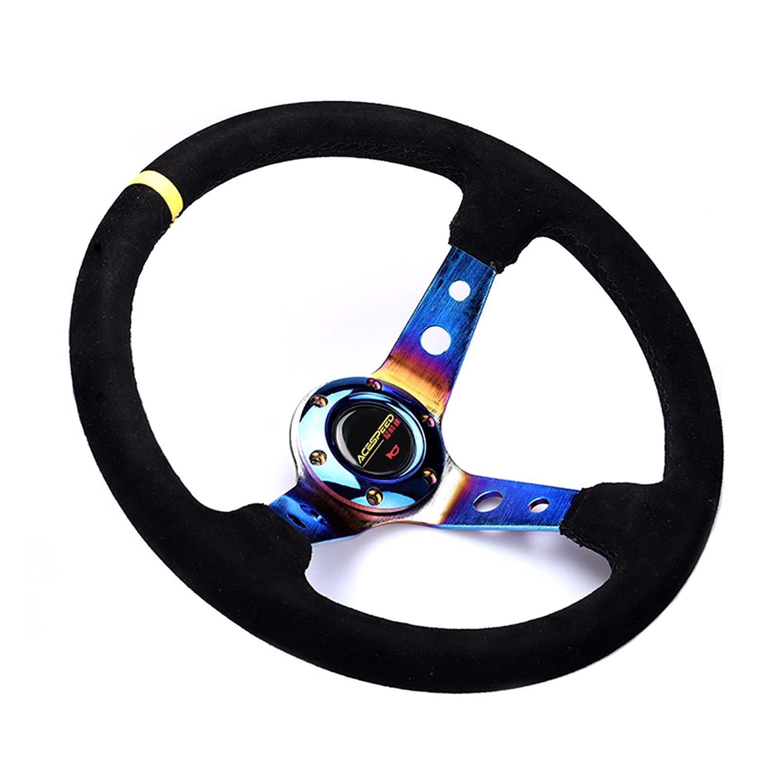 Drifting Steering Wheel,Sportlenkrad 350mm Lenkrad Wildleder Deep Concave Lenkrad Spiel Lenkrad von CYMKYQ