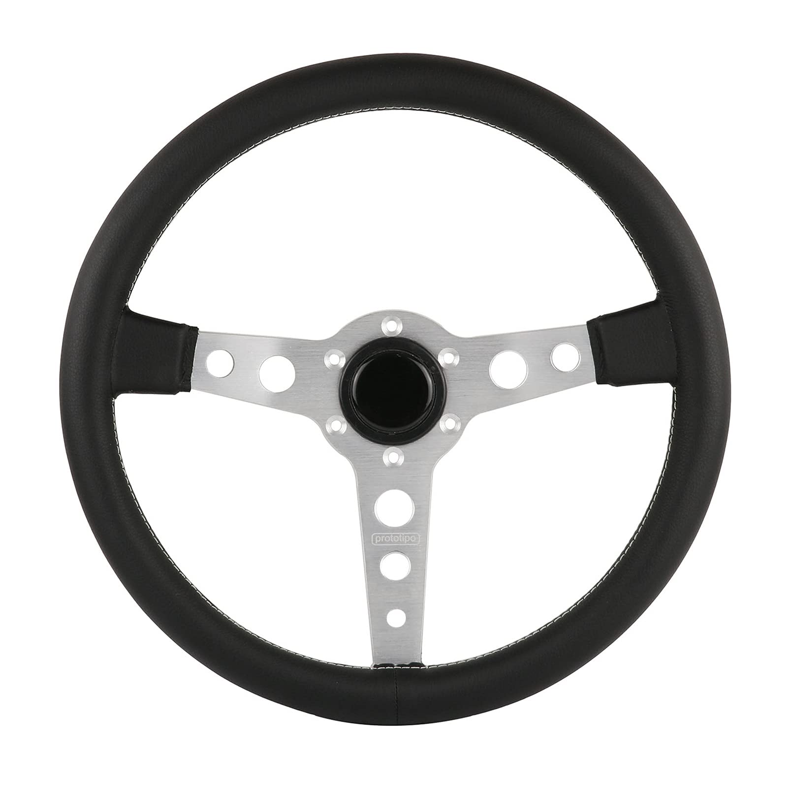 Drifting Steering Wheel,Sportlenkrad 350mm schwarz/silberes echtes leder lenkrad (Color : Silver) von CYMKYQ