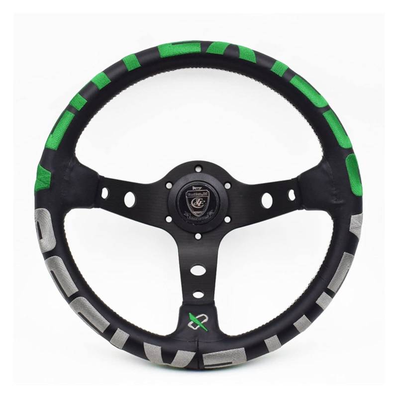 Drifting Steering Wheel,Sportlenkrad Rote Stickerei Vertex Echtes Leder Drift Sport Lenkräder (Color : Green) von CYMKYQ