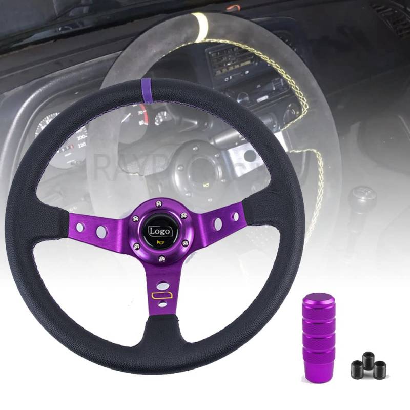 Drifting Steering Wheel,Sportlenkrad Universal 14 Zoll 350mm PVC. Auto Racing-Lenkräder Tiefmais driftet Sportlenkrad mit Umschaltknopf (Color : B) von CYMKYQ