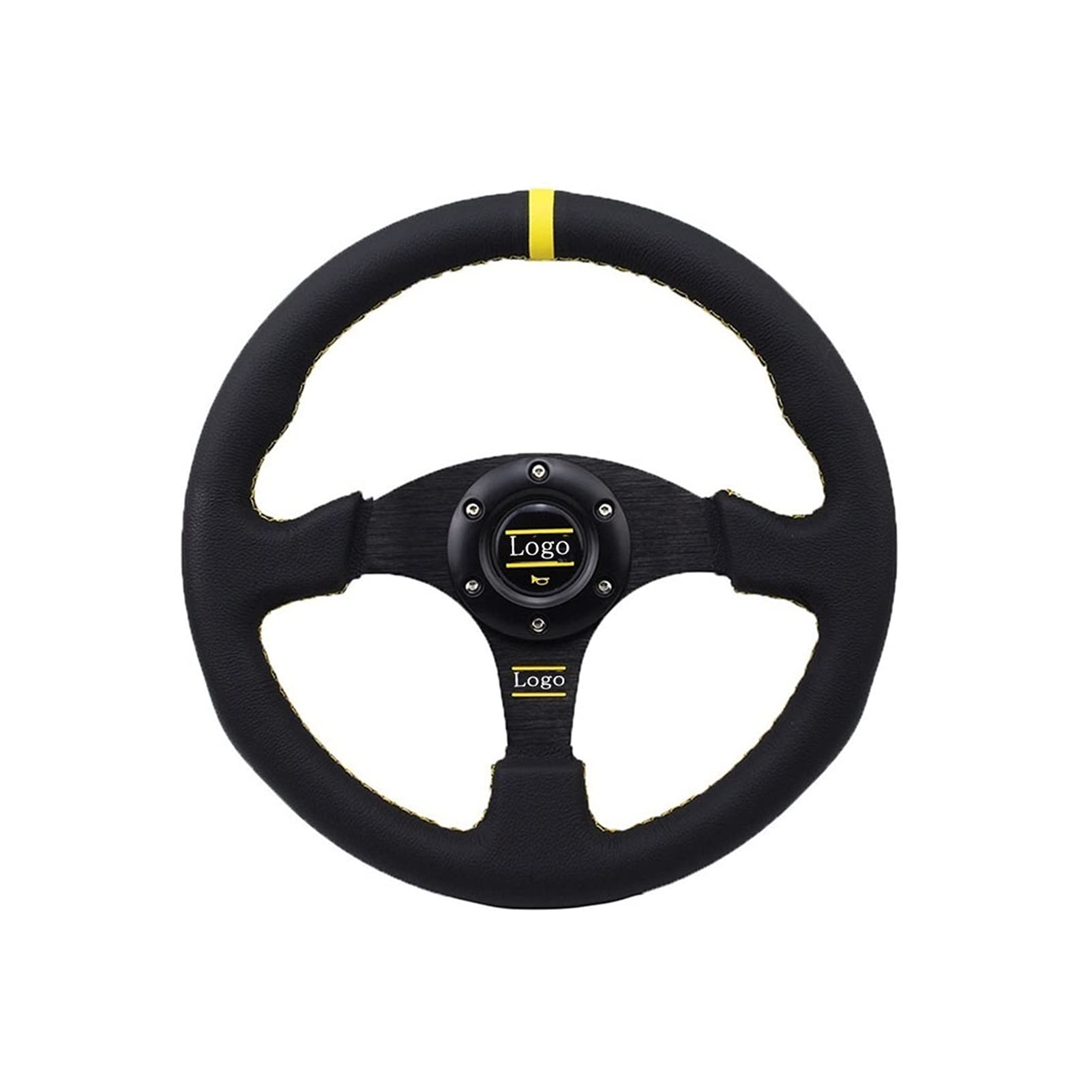 Drifting Steering Wheel,Sportlenkrad Universal 14inch 350mm Racing Lenkrad Autolenkrad Sport Lederlenkrad mit Logo (Color : Black Red) von CYMKYQ