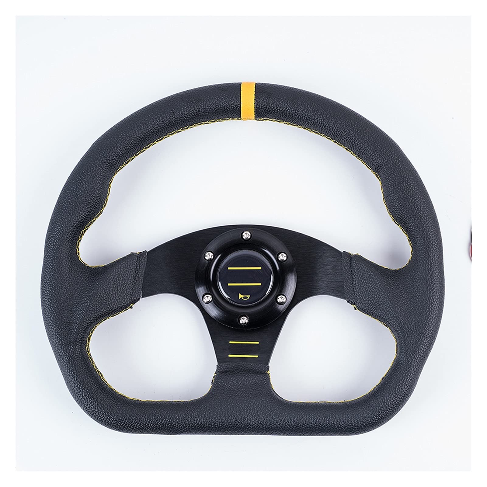 Drifting Steering Wheel,Sportlenkrad Universal 330mm 13 Zinch Racing Drift Flache Lenkrad Leder schwarzer Nähte Lenkrad Passform Auto und Simulation Racing (Color : Black Yellow) von CYMKYQ