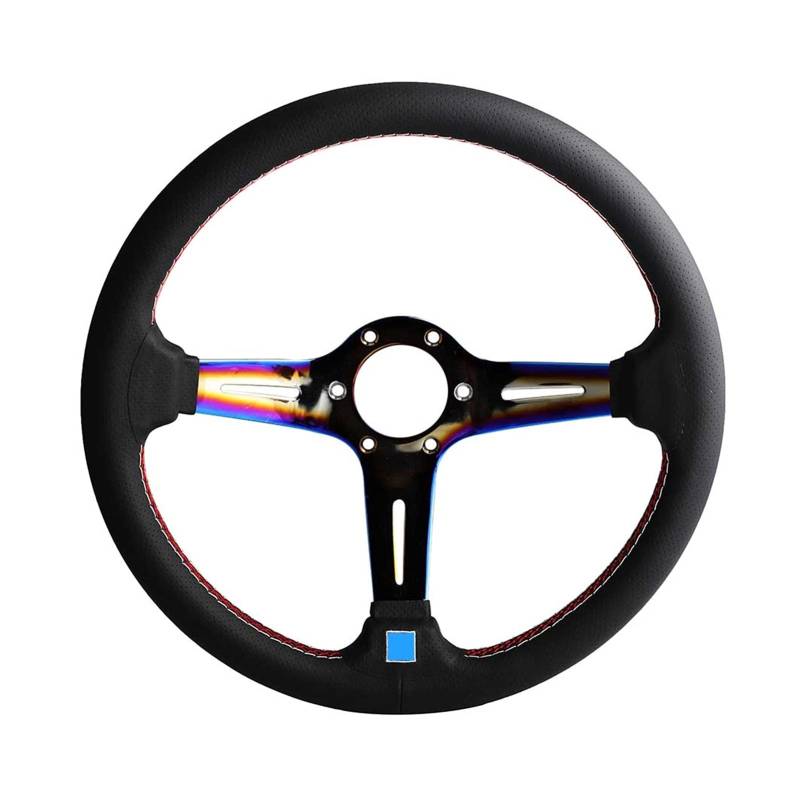 Drifting Steering Wheel,Sportlenkrad Universalauto 14inch verbrannt Blaues echtes Leder Tuning Sport Drift Lenkrad (Color : A) von CYMKYQ