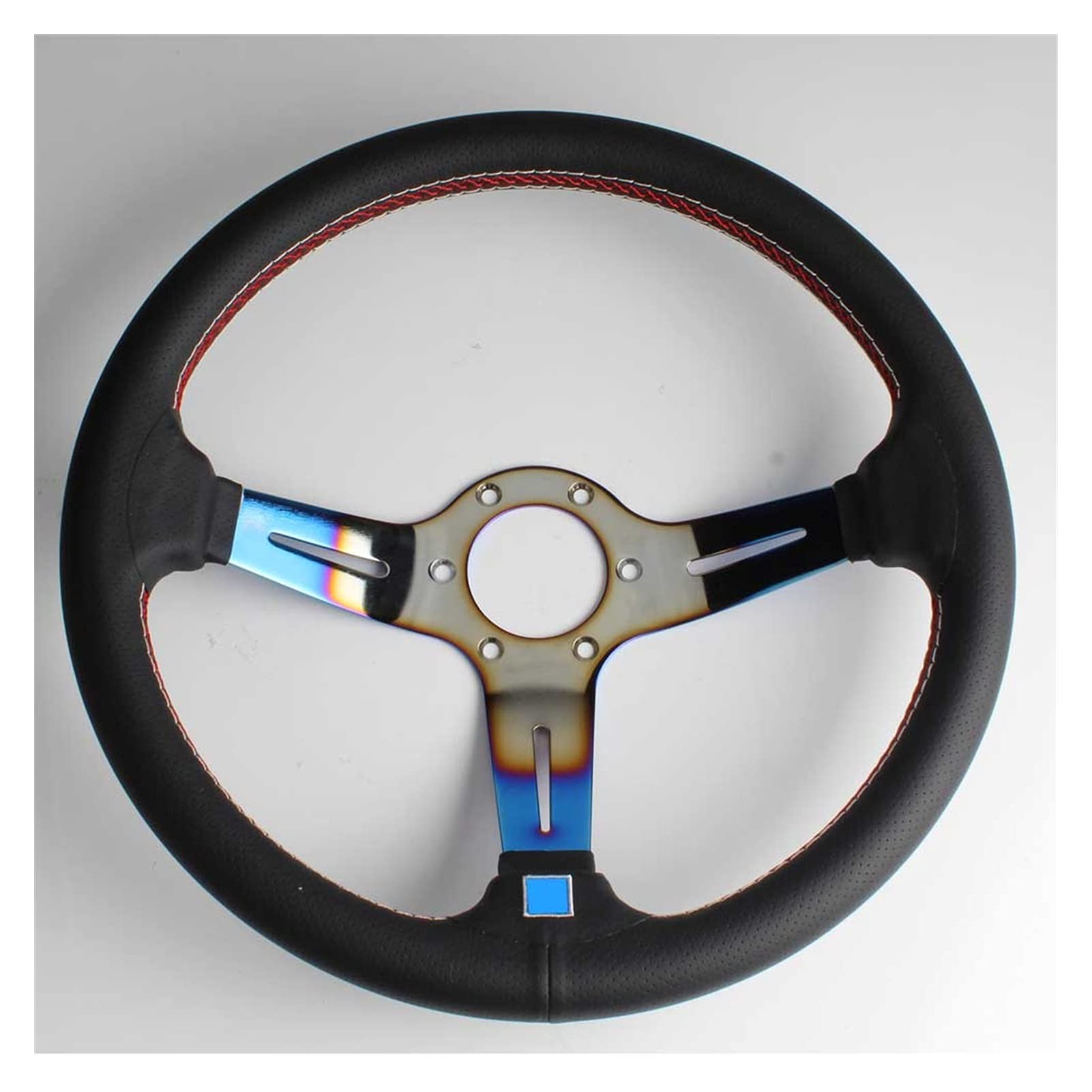 Drifting Steering Wheel,Sportlenkrad Universalauto 14inch verbrannt Blaues echtes Leder Tuning Sport Drift Lenkrad (Color : B) von CYMKYQ