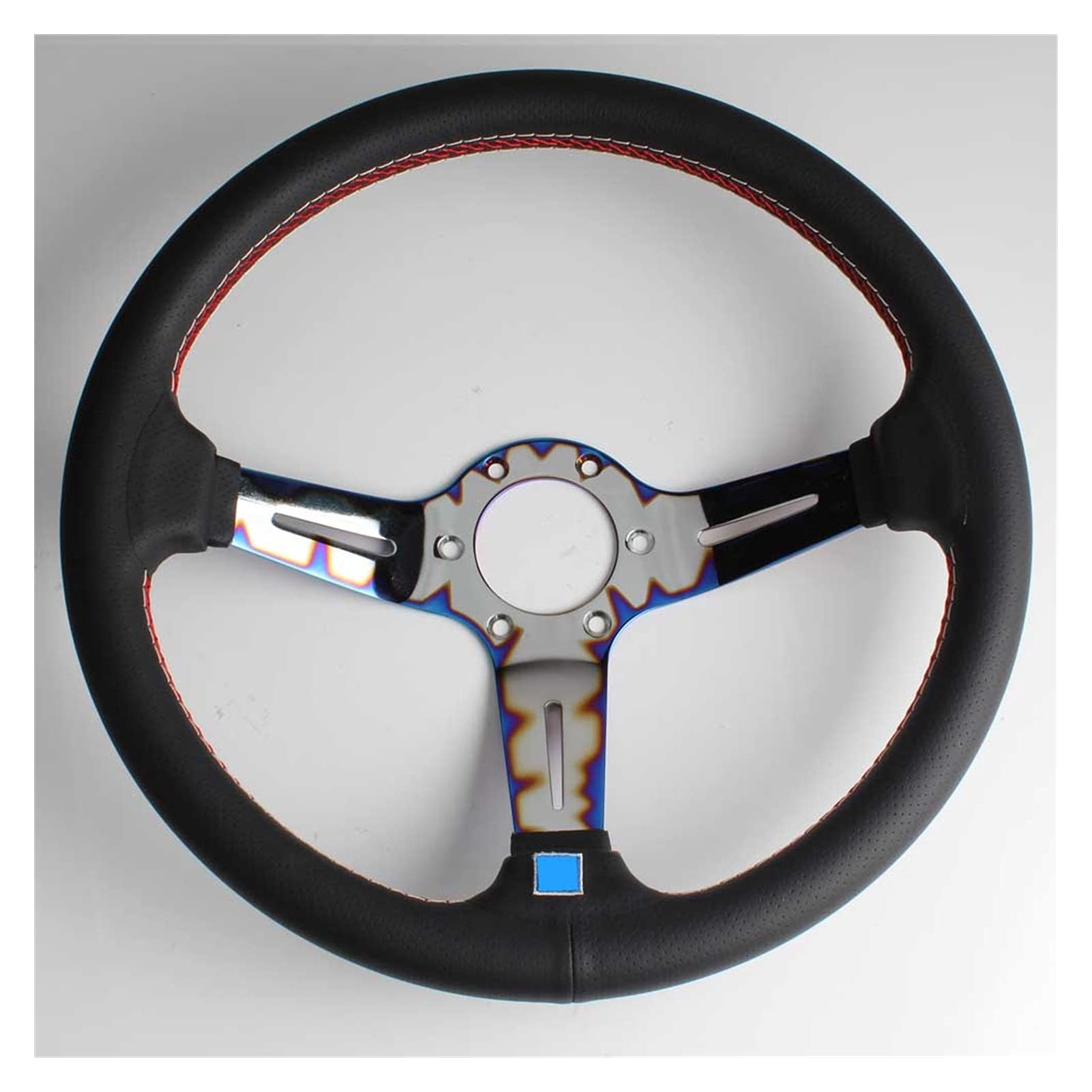 Drifting Steering Wheel,Sportlenkrad Universalauto 14inch verbrannt Blaues echtes Leder Tuning Sport Drift Lenkrad (Color : C) von CYMKYQ