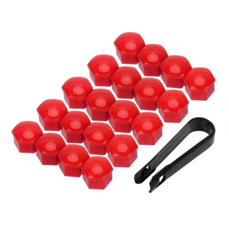 Radschraubenkappen,Radmutterkappen 20 stücke 17mm 19mm 21mm Radmutter Bolzen Kopf Abdeckkappe Schutzbolzen Mützen Außen Dekoration Schutz Bolzen Felgen Silber(Red,21mm 20pcs) von CYMKYQ