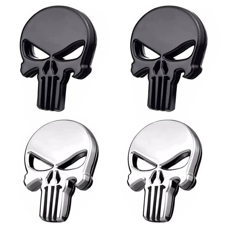 CYUaoao 3D Metall Autoaufkleber 4 Stück Aufkleber Decal Totenkopf Skull Auto Sticker Schwarz Silber Für Auto Motorrad Fahrrad Dekoration von CYUaoao