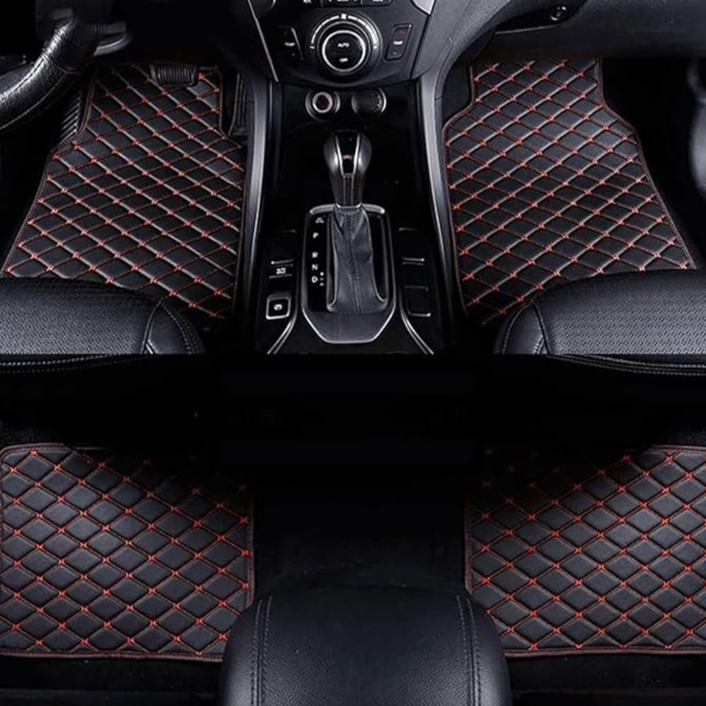 4 Stück Auto Leder Fußmatten für Audi A4 MK B8 2007-2015 Custom Vorne und Hinten Automatten Allwetterschutz Zubehör, D-Black red von CYYUT