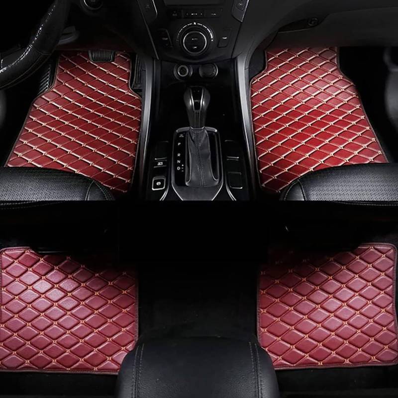 4 Stück Auto Leder Fußmatten für Audi Q7 4L (7-seat) 2005–2015 Custom Vorne und Hinten Automatten Allwetterschutz Zubehör, F-wine red von CYYUT