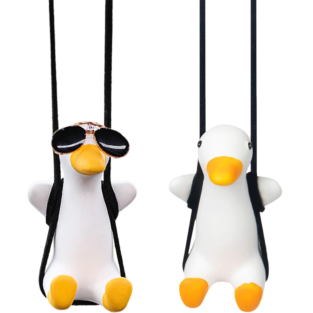 2Pcs Schwingende Ente Auto Hängend Ornament, Schaukel Ente Auto Rückspiegel Anhänger, Auto Deko Innenraum Fliegende Ente Hänge Ornament Spiegel Charms Zubehör Lustige Geschenke von CYZJPRVN