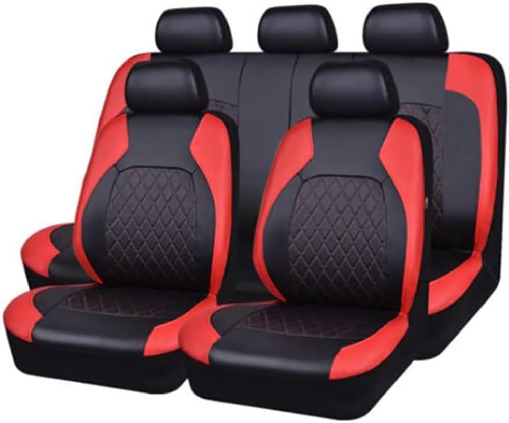 Faux Leather Car Seat Covers für MG HS 2018-, Car Seat Cover Set with Side Airbag Opening Car Accessories Interior,Red von CZXZE