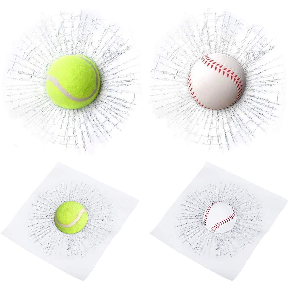 2 Stück 3D-Aufkleber aus Zerbrochenem Glas, Baseball-Aufkleber für Zerbrochenes Glas, Lustige Autoaufkleber, Tennisball-Streich-Aufkleber, Aufkleber aus Zerbrochenem Glas (Weiß, von CaCaCook