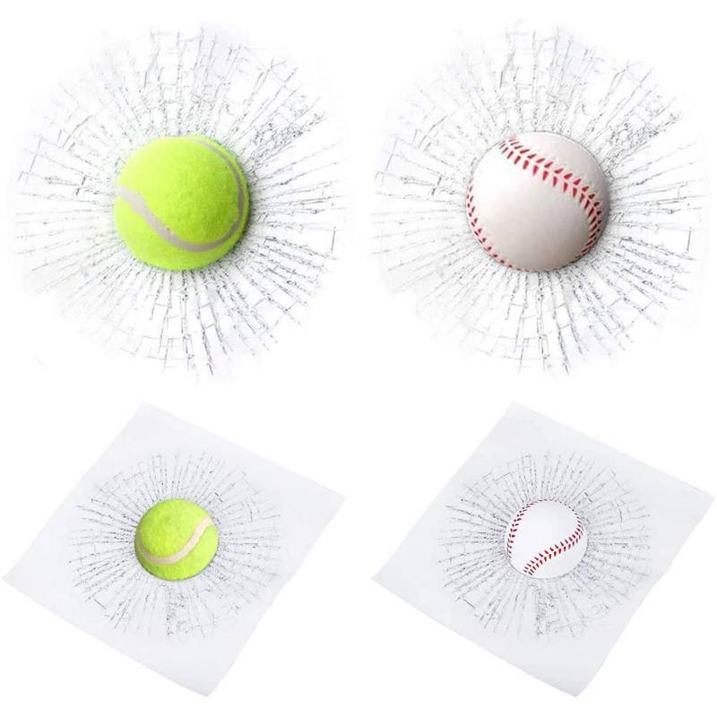 2 Stück 3D-Aufkleber aus Zerbrochenem Glas, Baseball-Aufkleber für Zerbrochenes Glas, Lustige Autoaufkleber, Tennisball-Streich-Aufkleber, Aufkleber aus Zerbrochenem Glas (Weiß, von CaCaCook