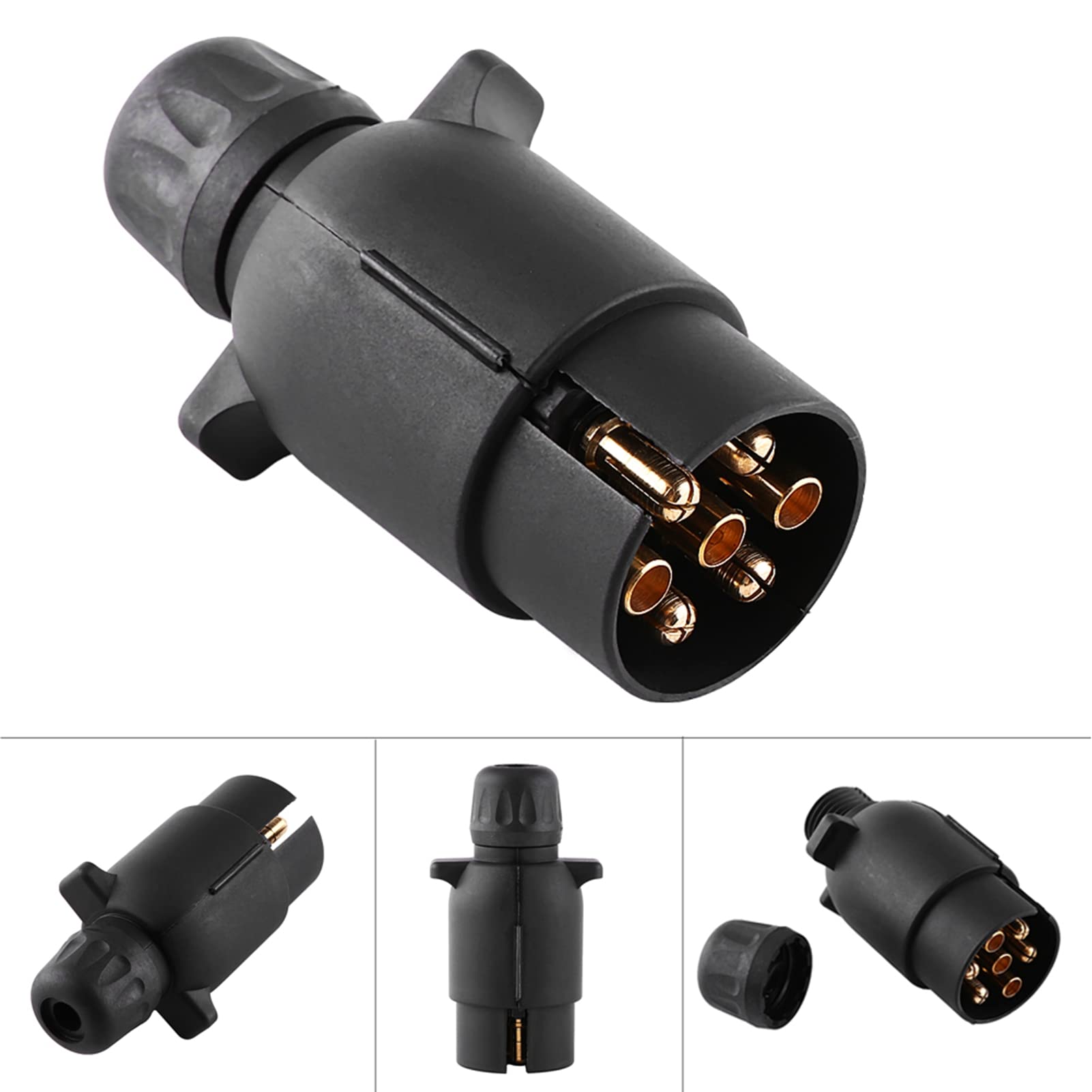 CaCaCook Anhängerstecker, 12 V, 7-polig, Elektrischer Anhängerstecker, N-Typ, Kunststoff, 7-poliger Kabelstecker-Adapter, Schwarz von CaCaCook