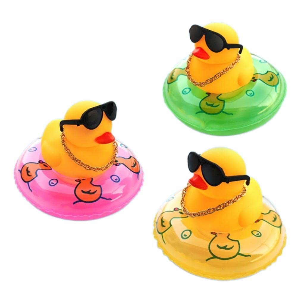 CaCaCook Ente-Armaturenbrett-Dekorationen, 10 X 8 X 5 Bade-Entenspielzeug, Cartoon-Gummi-Ente mit Schwimmring, Halskette, Sonnenbrille, Babyparty, Spielzeugauto, Ornamente, von CaCaCook