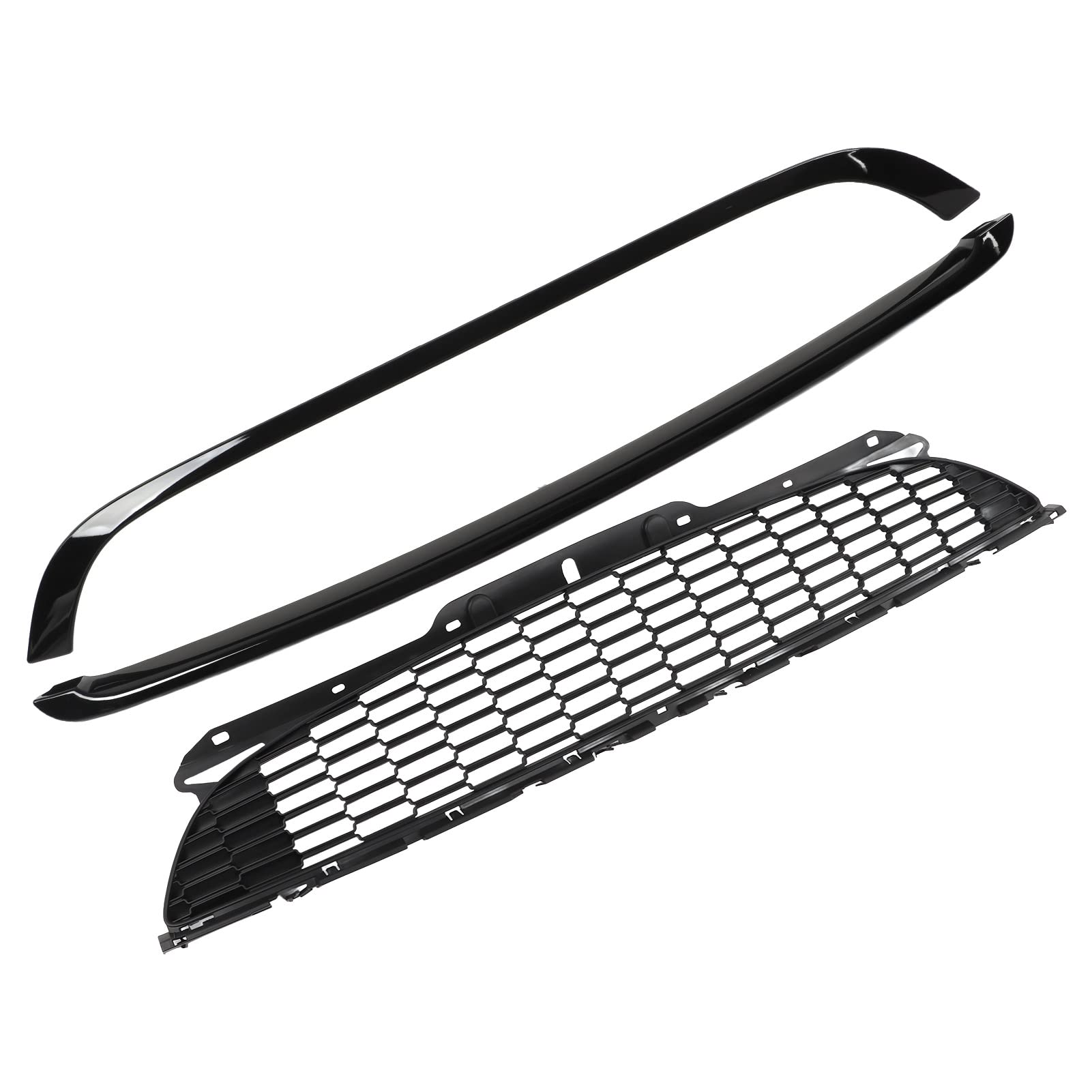 Frontstoßstangengrill, Motorhauben-Mittelgrill, 3-teilig, Glänzend Schwarz, Fronthauben-Formgitter, Surround-Abdeckung, Verkleidungssätze, Kompatibel für R55 R56 R57 R58 R59 S JCW von CaCaCook