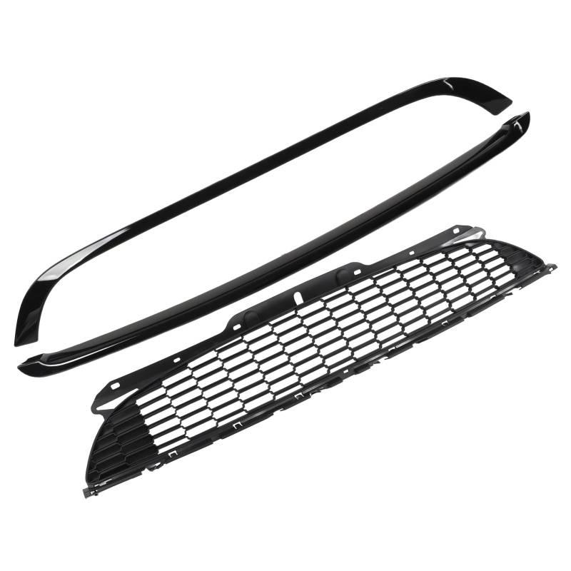 Frontstoßstangengrill, Motorhauben-Mittelgrill, 3-teilig, Glänzend Schwarz, Fronthauben-Formgitter, Surround-Abdeckung, Verkleidungssätze, Kompatibel für R55 R56 R57 R58 R59 S JCW von CaCaCook