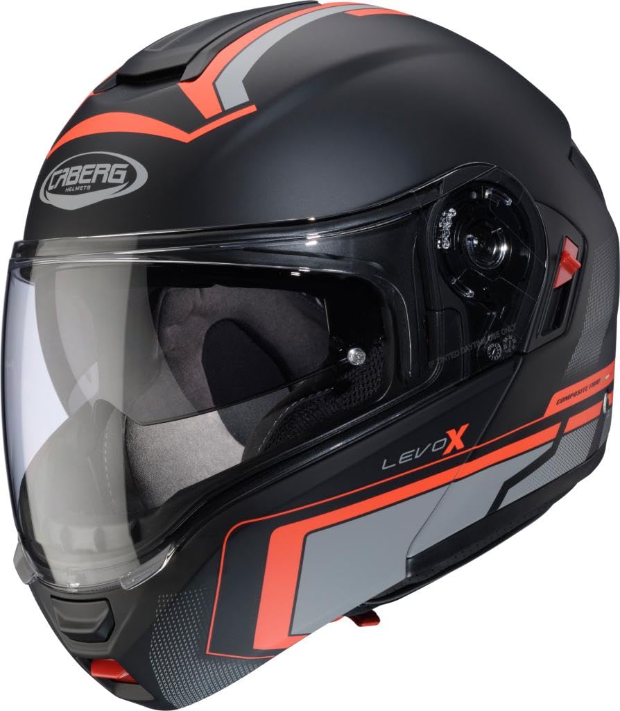 CABERG HELMET LEVO X ELITE MATT BLACK/GREY/RED FLUO XS von Caberg