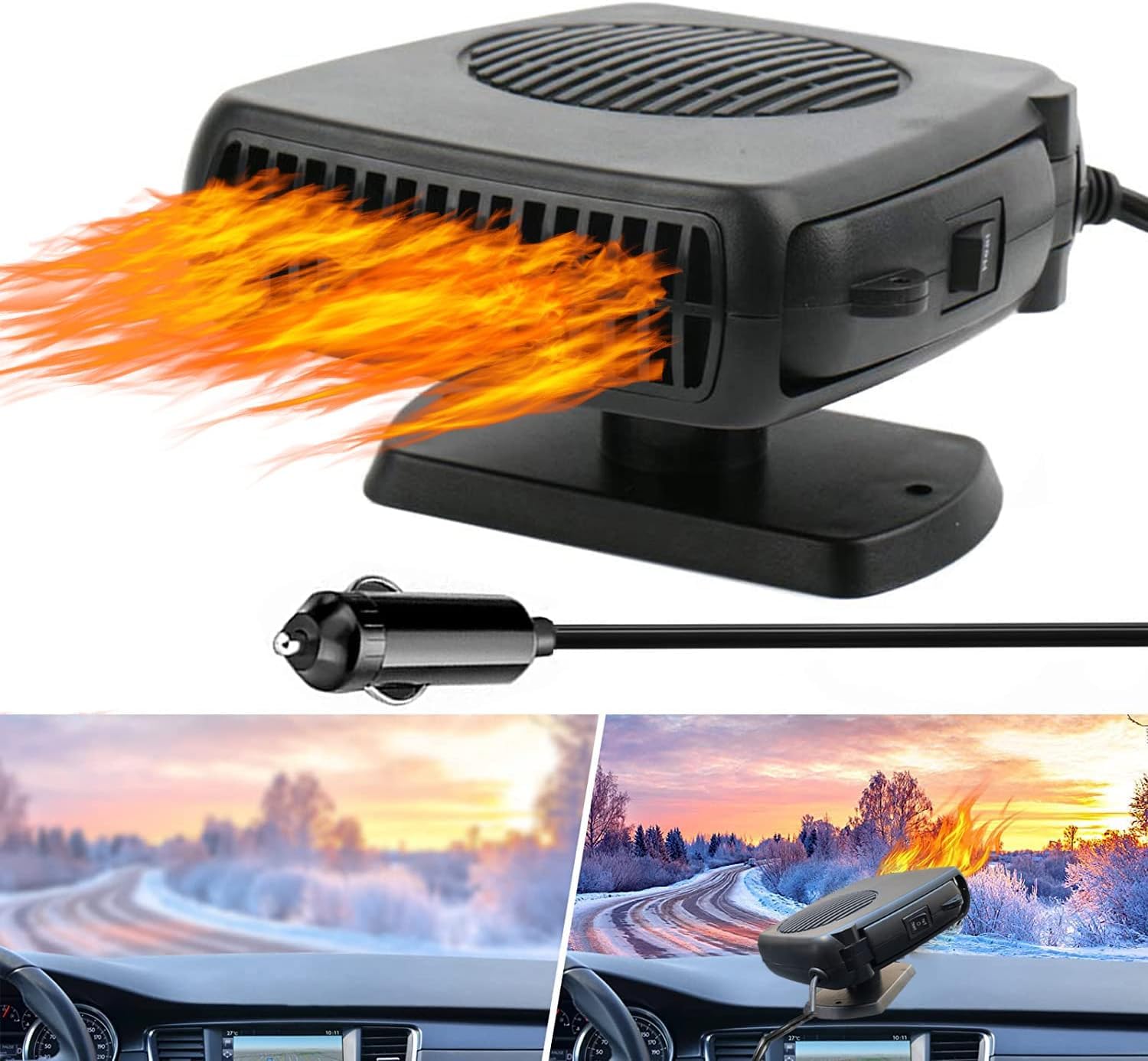 Cablelera Autoheizung, Tragbare Auto Heizlüfter, 12V 150W Heizung Defroster Autoheizung mit Zigarettenanzünder, 2 in1 schnelle Heizung & Kühlung Fan für alle Autos von Cablelera