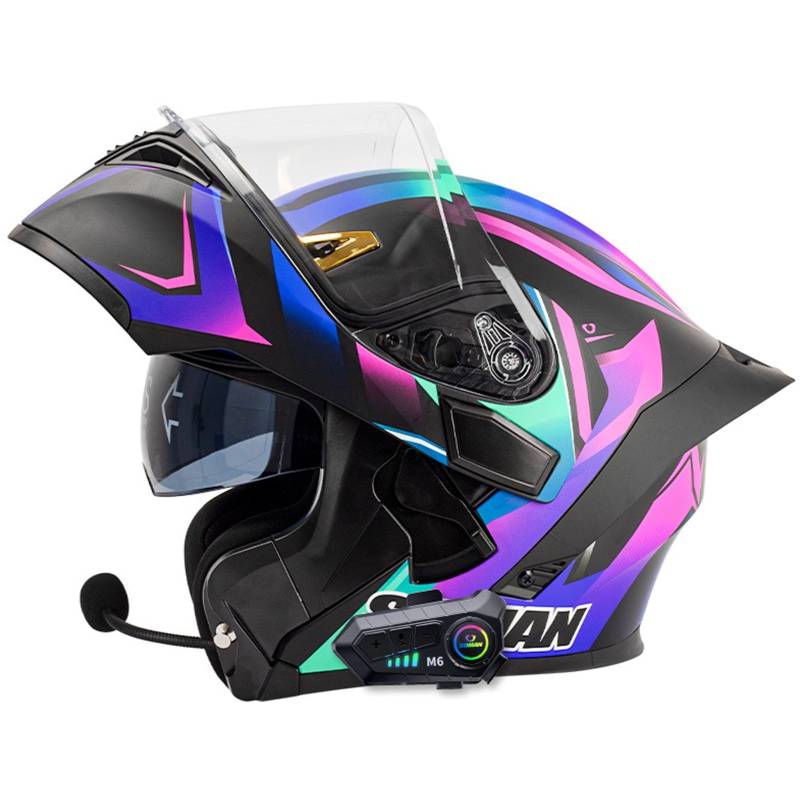 Bluetooth-Motorradhelm Integralhelm Klapphelm Modularer Helm DOT/ECE-Geprüfter Motorradhelm Klapphelm Mit Doppelter Sonnenblende Crash-Scooter-Helme Für Männer Und Frauen A,XL/61-62CM von Caimcie