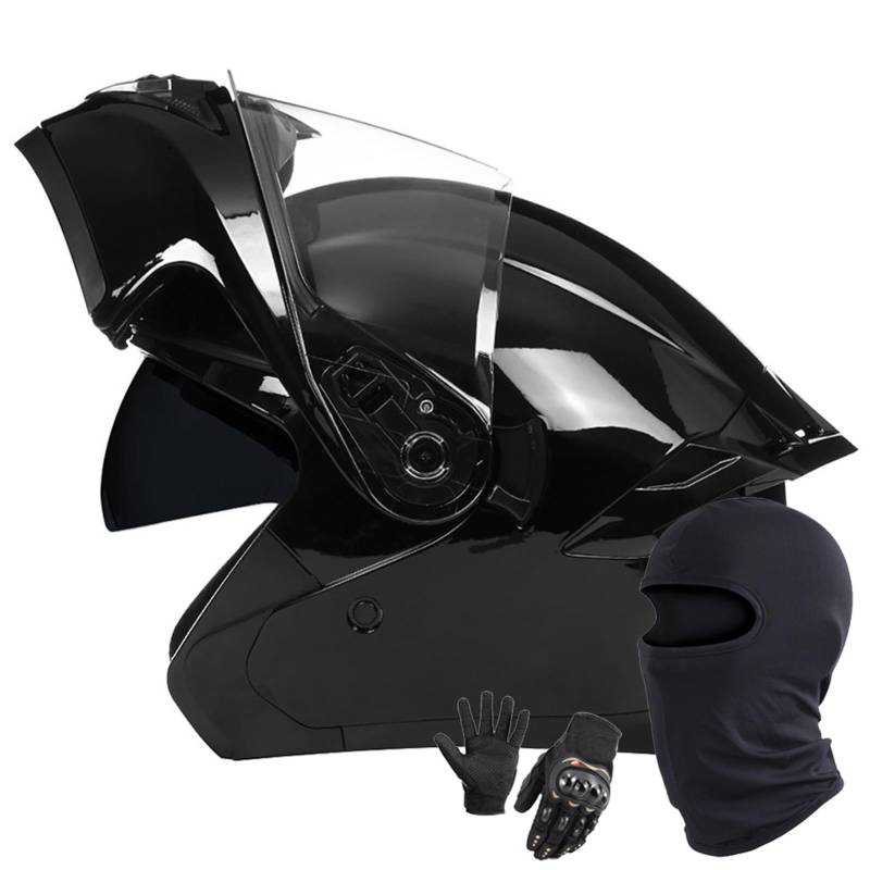 Klappbarer Integralhelm Für Motorradfahrer Integrierter Motorradhelm Mit Doppelvisier DOT/ECE-Zugelassener Hochklappbarer Fronthelm Für Erwachsene Männer Und Frauen B,L/59-60CM von Caimcie