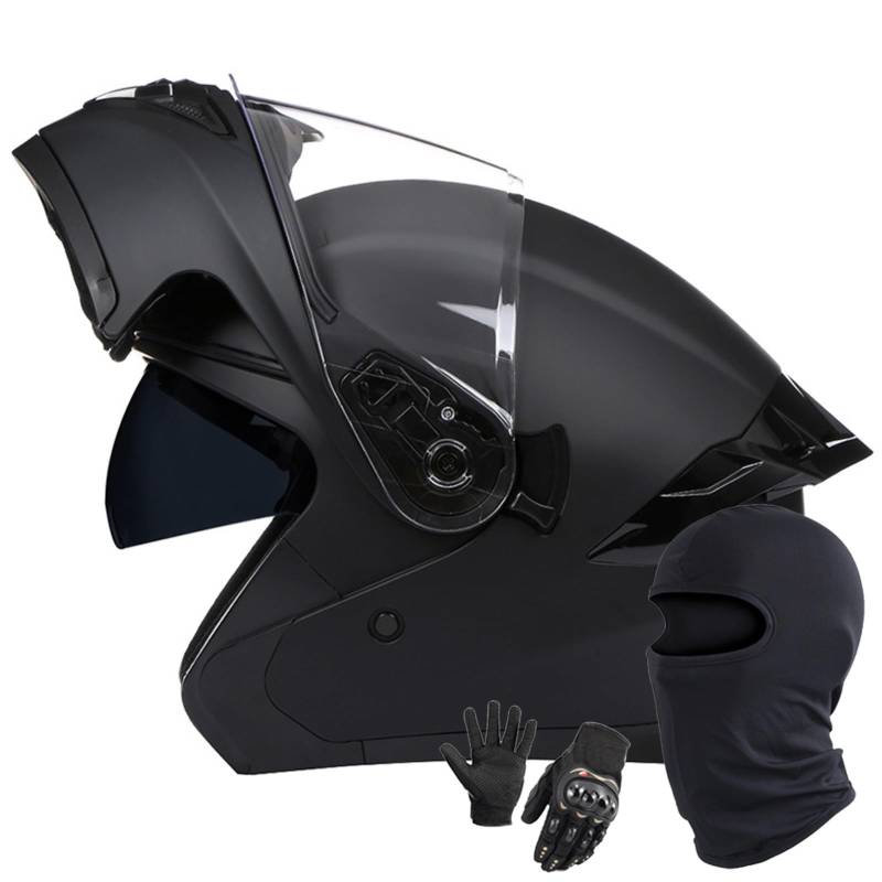 Klappbarer Integralhelm Für Motorradfahrer Integrierter Motorradhelm Mit Doppelvisier DOT/ECE-Zugelassener Hochklappbarer Fronthelm Für Erwachsene Männer Und Frauen D,L/59-60CM von Caimcie