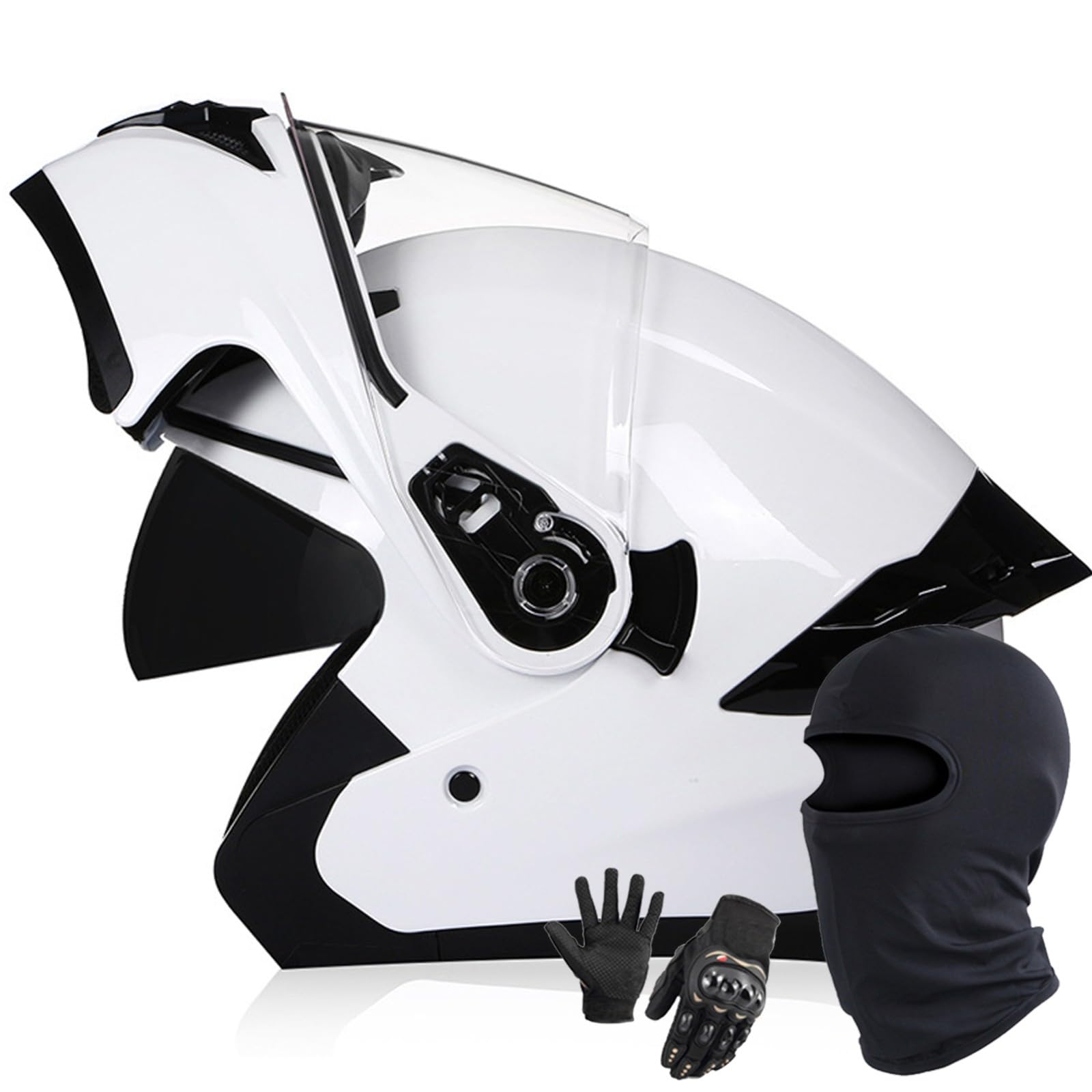 Klappbarer Integralhelm Für Motorradfahrer Integrierter Motorradhelm Mit Doppelvisier DOT/ECE-Zugelassener Hochklappbarer Fronthelm Für Erwachsene Männer Und Frauen F,L/59-60CM von Caimcie