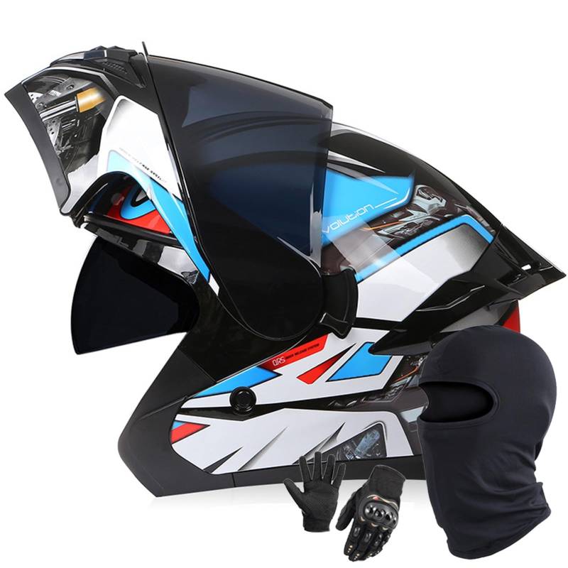 Klappbarer Integralhelm Für Motorradfahrer Integrierter Motorradhelm Mit Doppelvisier DOT/ECE-Zugelassener Hochklappbarer Fronthelm Für Erwachsene Männer Und Frauen G,L/59-60CM von Caimcie