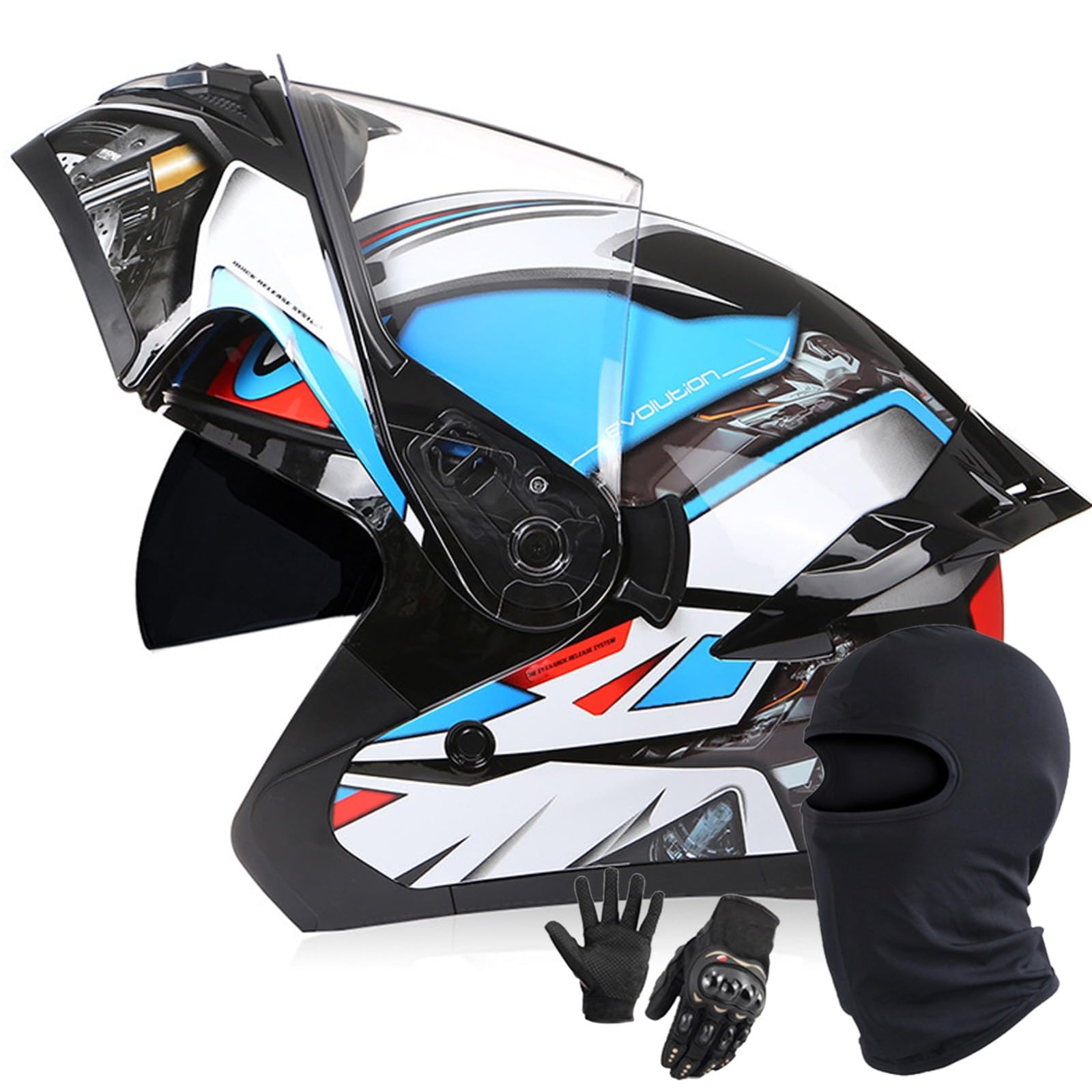 Klappbarer Integralhelm Für Motorradfahrer Integrierter Motorradhelm Mit Doppelvisier DOT/ECE-Zugelassener Hochklappbarer Fronthelm Für Erwachsene Männer Und Frauen H,XL/61-62CM von Caimcie