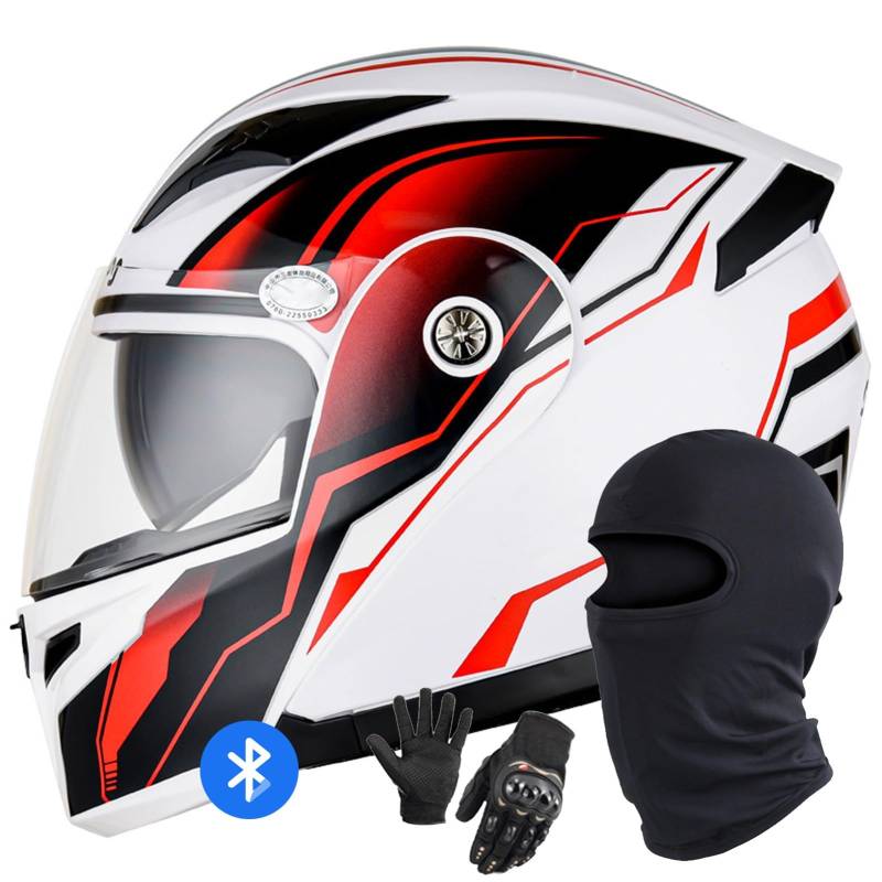 Klapphelm Mit Bluetooth Motorradhelm Motorrad Full Face Helm DOT/ECE Zertifiziert Modularer Integralhelm Mit Doppelvisier Integriert Motorradhelm for Damen Und Herren A,M/57-58CM von Caimcie